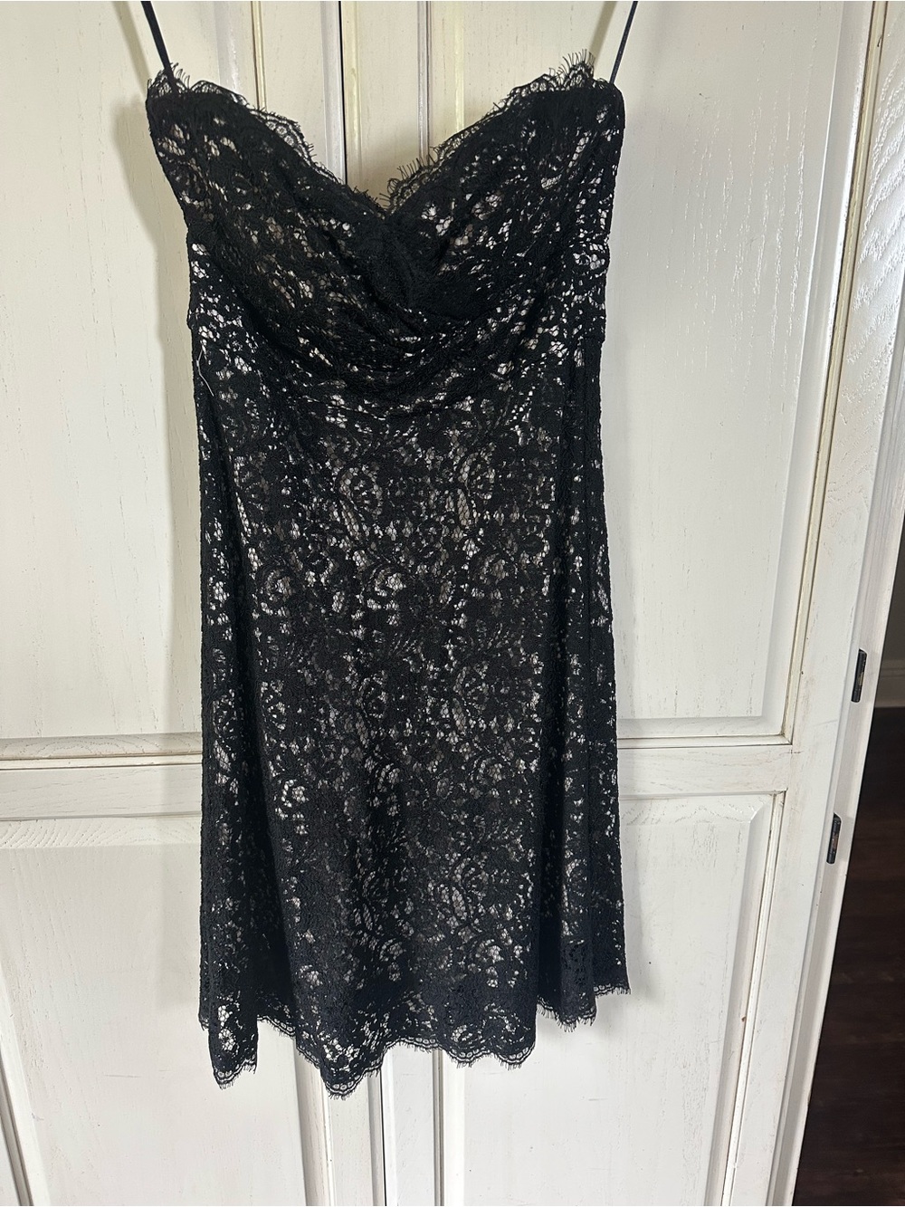 White House Black Market Black Lace Strapless Slip Dress